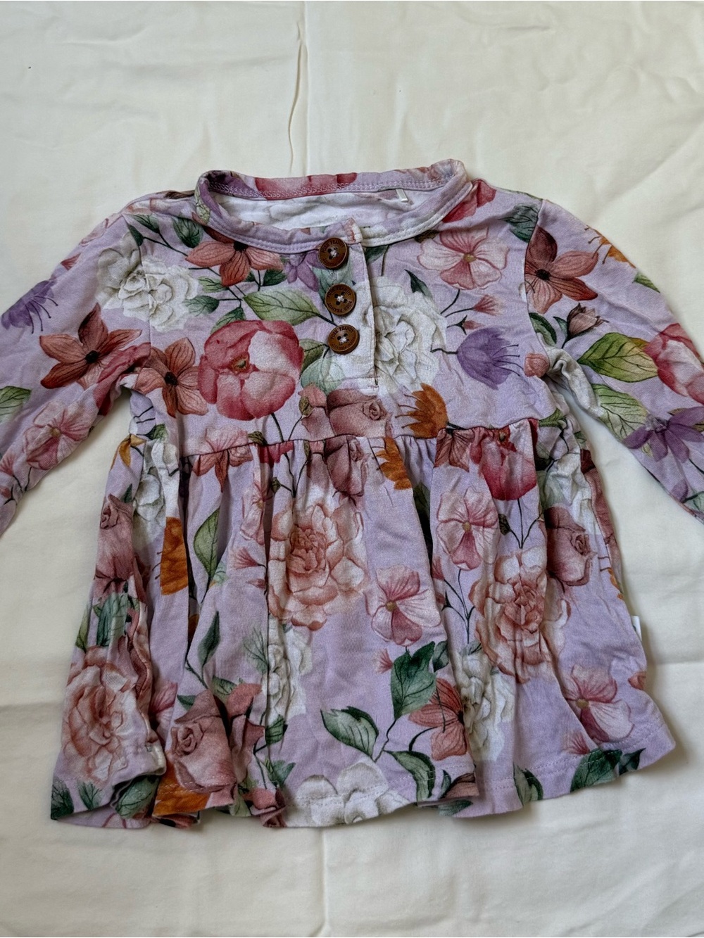 Posh Peanut Lavender Floral Long Sleeve Button Tunic